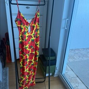 NEW ARRIVALS Yellow & Red Floral Slip Dress